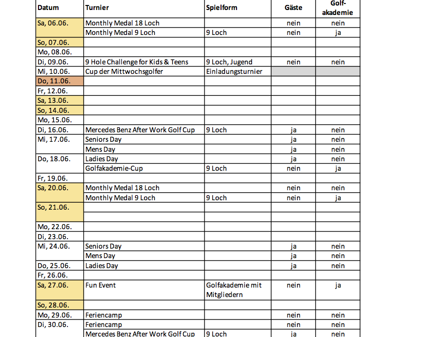 Turnierkalender Update