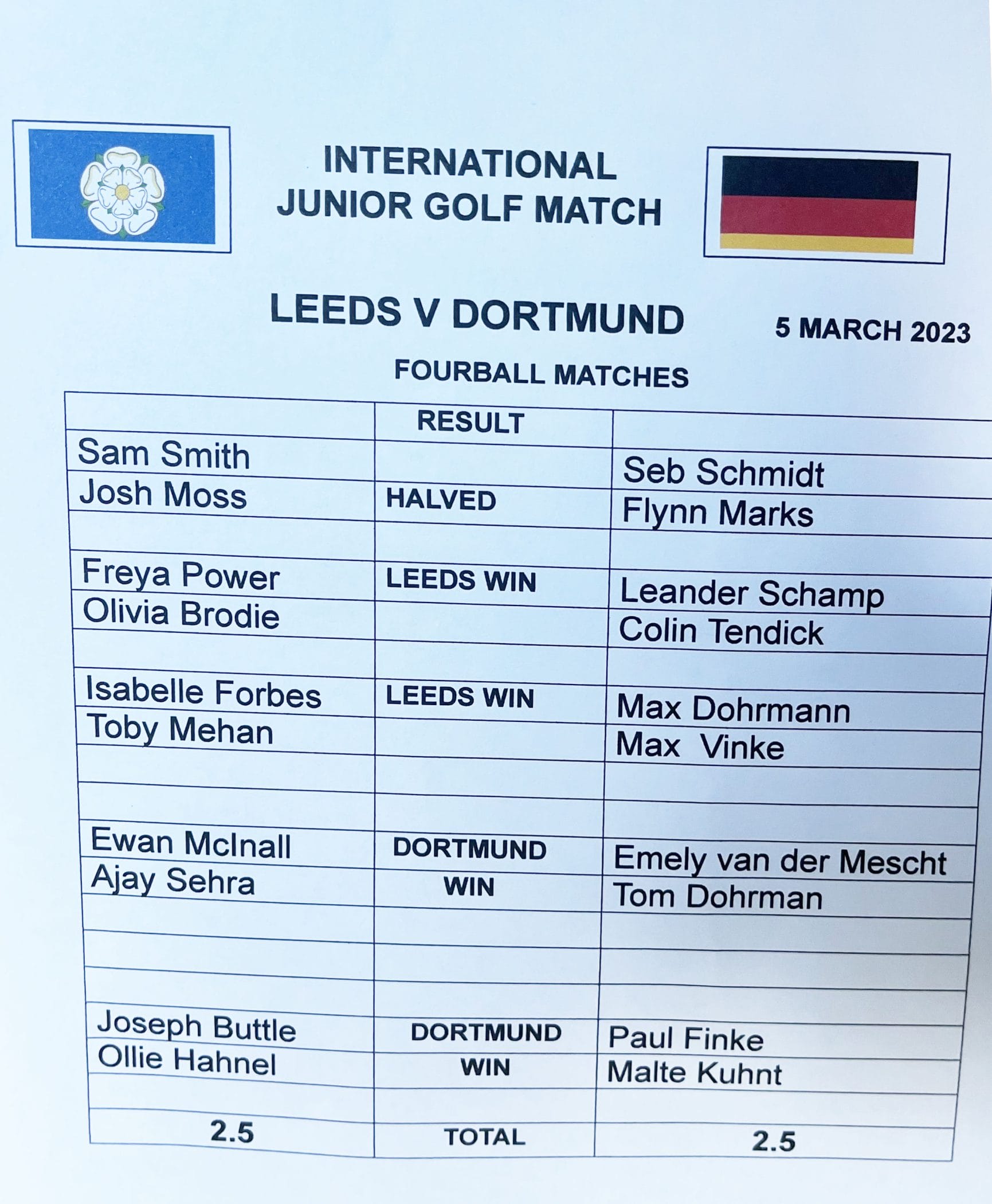 Royla DO @ Leeds GC Jugend Vierer Matchplay