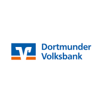 Das Logo der Dortmunder Volksbank, bestehend aus blauen, weißen und orangen Elementen, mit dem Text 'Dortmunder Volksbank' daneben.