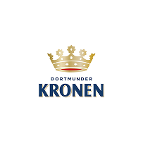 Logo der Dortmunder Kronen-Brauerei mit einer goldenen Krone über dem Schriftzug 'DORTMUNDER KRONEN' in blauen Buchstaben.