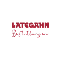 Logo der Firma LATEGNAH Bestattungen in Rot mit einer stilisierten Linie darunter.